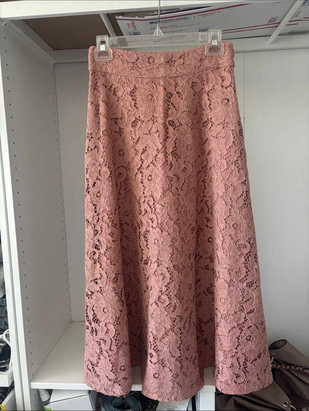 Lace A-Line Midi Skirt in Dusty Rose